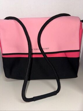 Victoria's Secret Pink & Black Insulated Neoprene Cooler Tote Bag, 17x11, EUC